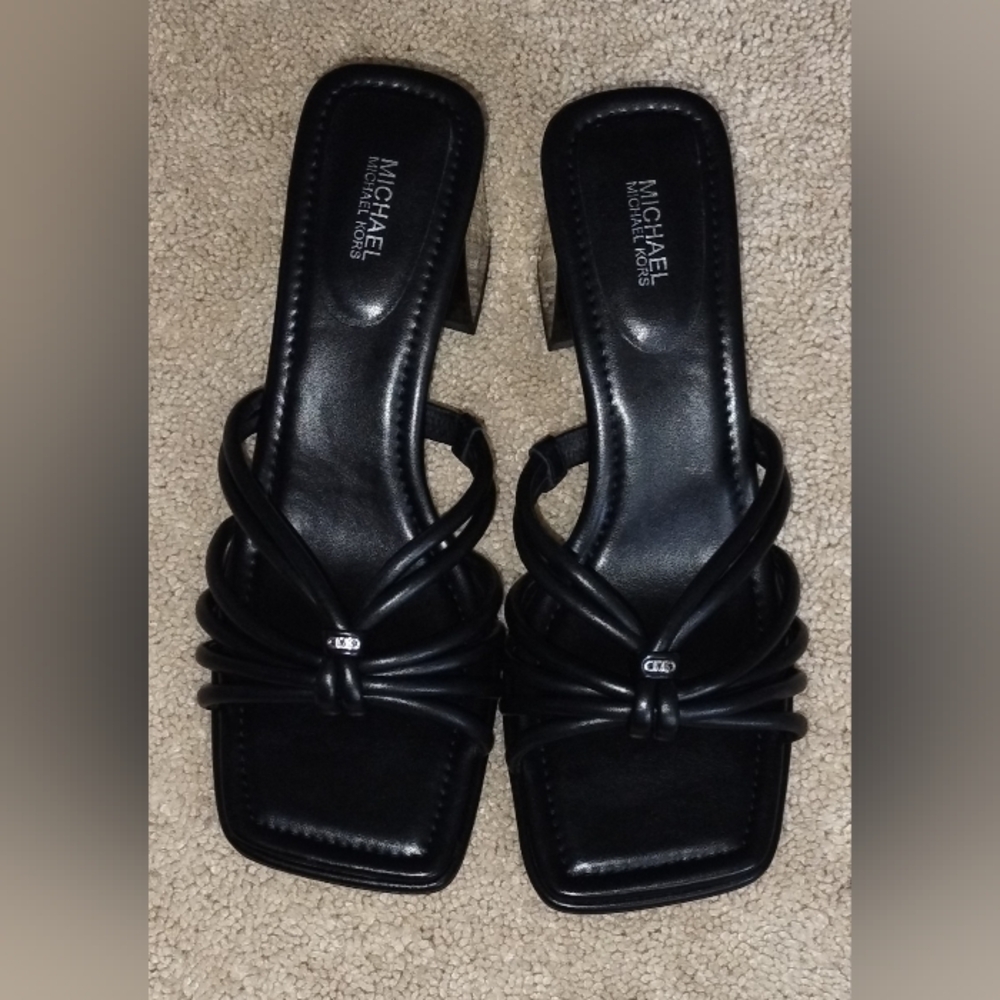 Michael Kors Astra Mule Black Leather Sandals, 10M. New With Box